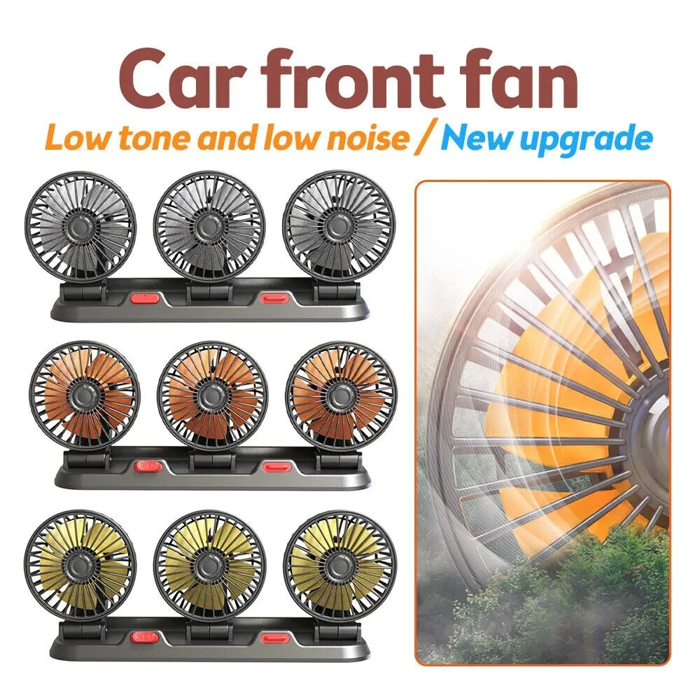 Car Fan 360&deg; Adjustable 3 Head Air Fan Automotive Electric USB/12V/24V 2 Speeds Silent For Home Desk Office Car