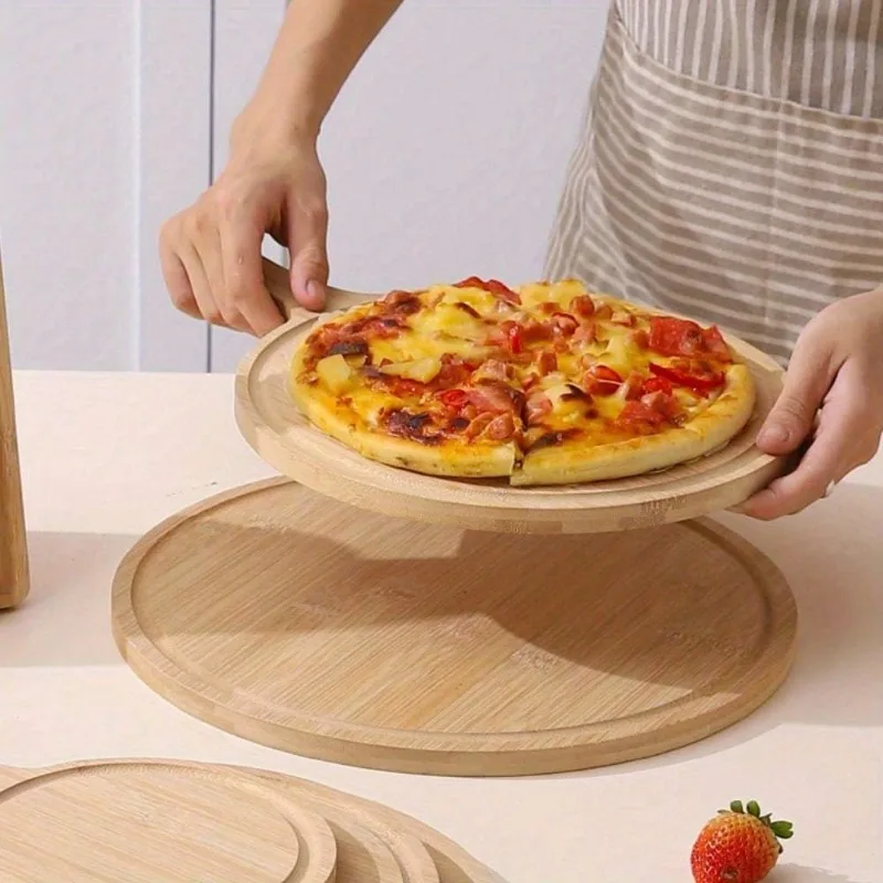 Durable Bamboo Serving Tray with Cutting Board Function for Pizza Dessert and Cheese Versatile Serveware Ideal for Home Kitchen