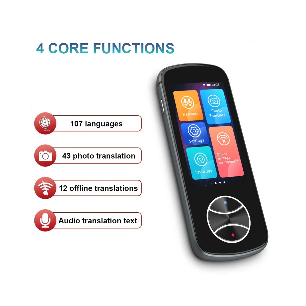 

V10 Portable Language Translator 127 Languages Two-Way Real-Time WiFi/Offline Recording/Photo(Black)