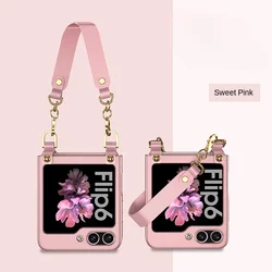 Chic Wrist Strap Chain Phone Case - Sleek Hard Shell Plastic Cover for Galaxy Z Flip7 (Pink)