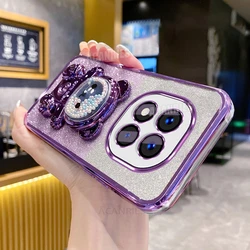Cute Bear Holder Plating Silicone Shockproof Stand Case for RedmiNote14 Pro plus (SFCZX Purple)