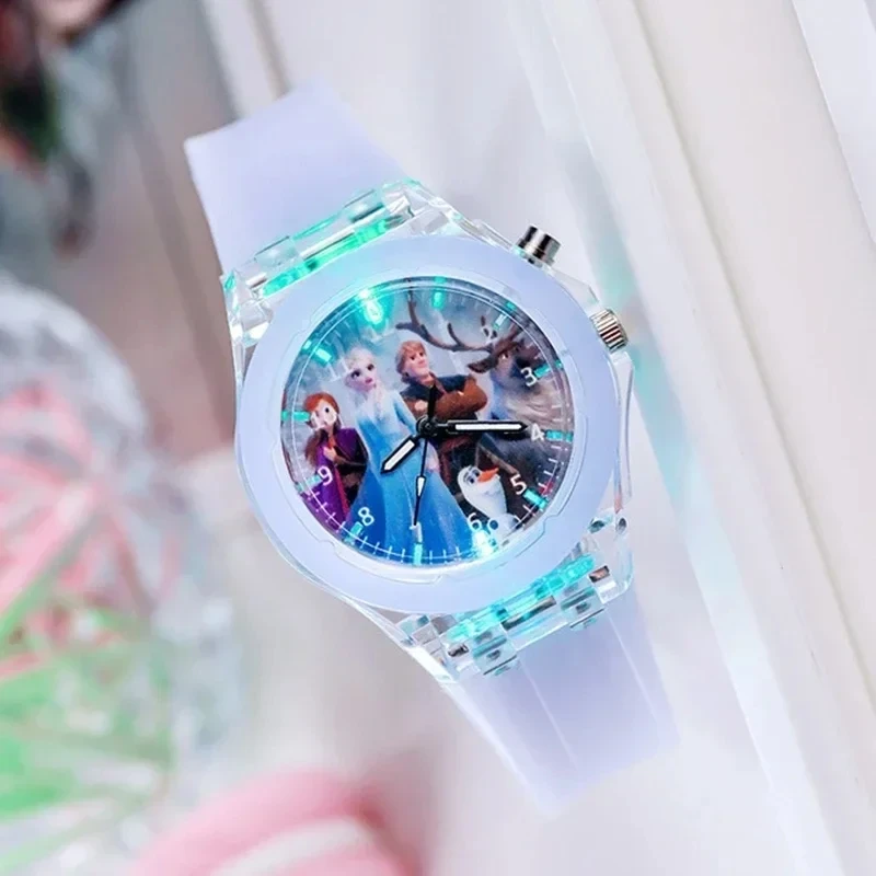 Mechanical Watch cartoon Pattern Led Glowing Flash Children Watch Toys Fashion Leather Quartz Wristwatch Christmas Gifts for Kid