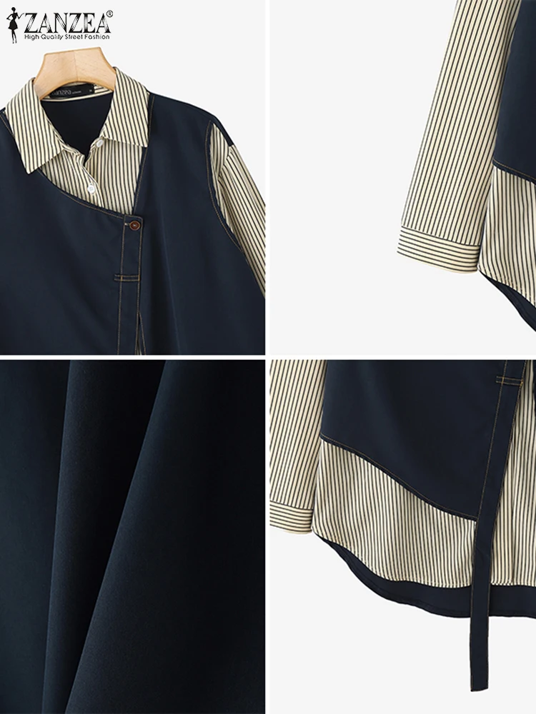 Women Long Sleeve Stripe Casual Blouse