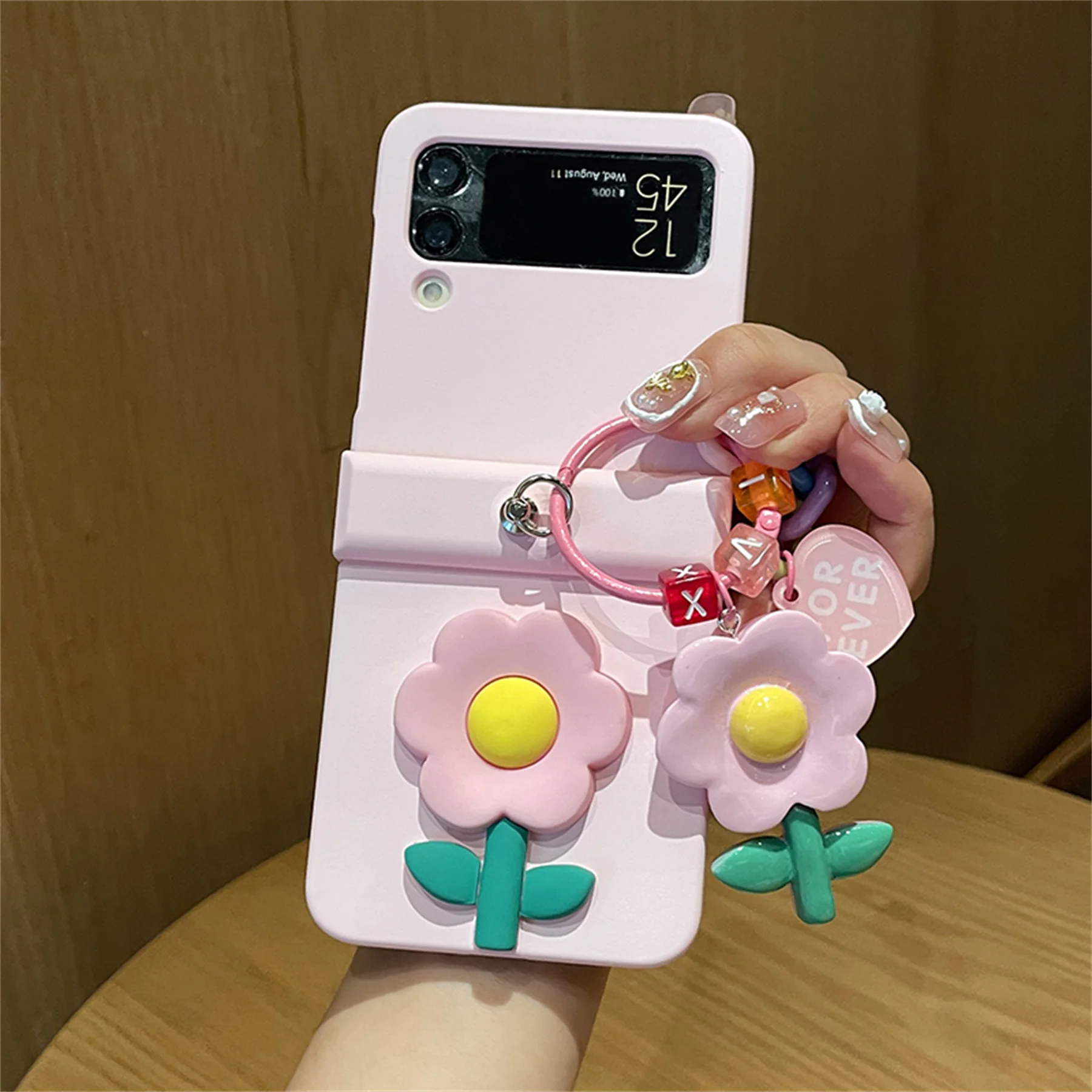 Korean Cute 3D Pink Flower Decorative Pendant Case for Samsung Galaxy Z  Flip 3 4 5G Z Flip3 Flip4 Zflip3 Zflip4 Flip 5 Cover