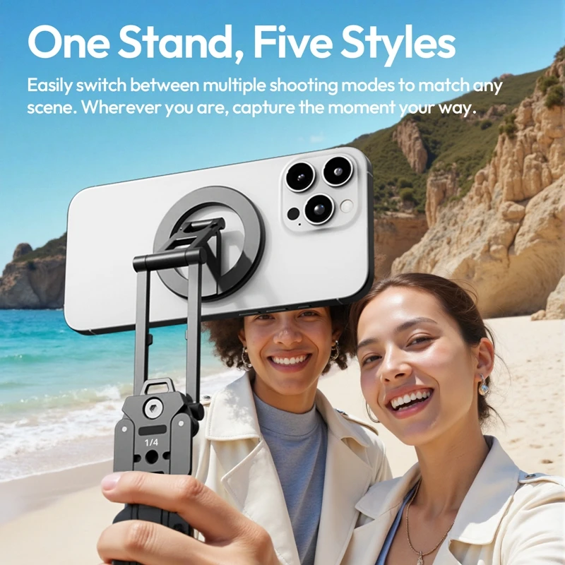 Ulanzi SK29 Foldable Phone Stand Magnetic / Phone Clamp Selfie Stick Desktop Stand Tripod 360° Rotation for Vlog Livestreaming