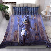 Ancient Egypt Anubis Duvet Cover Set Egyptian Symbol Culture Bedding Sets Vintage Pharaoh Pyramid Boho Tribal Quilt Cover Queen 1