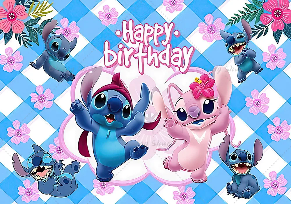 Fondos de fotografía para fiesta con temática de dibujos animados de Lilo y Stitch, estudio fotográfico, fiesta de cumpleaños de niñas de verano hawaiana hula, fondos personalizados