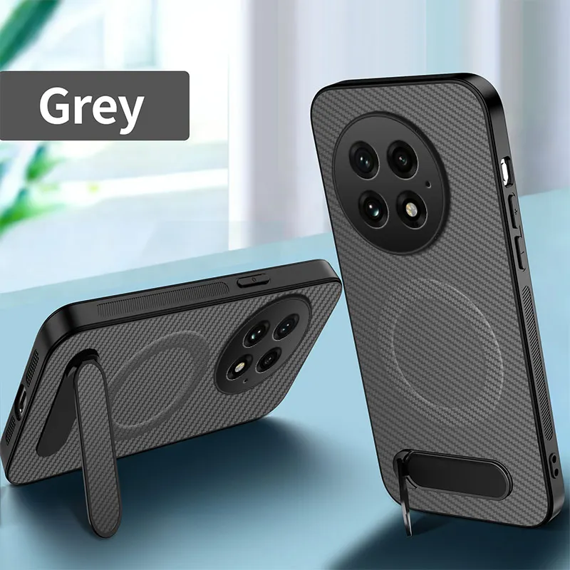 Enhanced Carbon Fiber Magnetic Shockproof Phone Case with Bracket