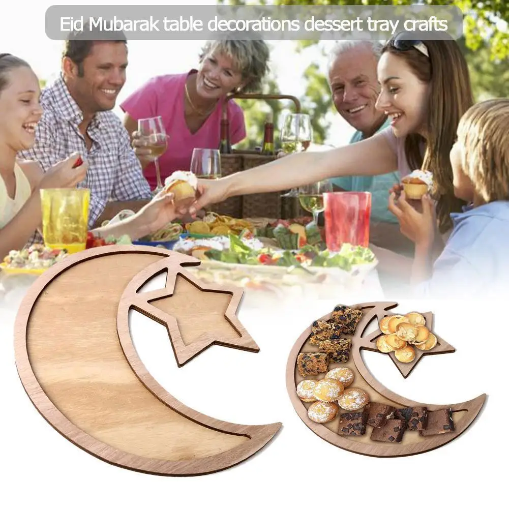 Wooden Eid Mubarak Food Tray For Home 2025 Ramadan Kareem Islamic Muslim Party Decor Eid Eid Al Adha Desk Decoration Gifts 2