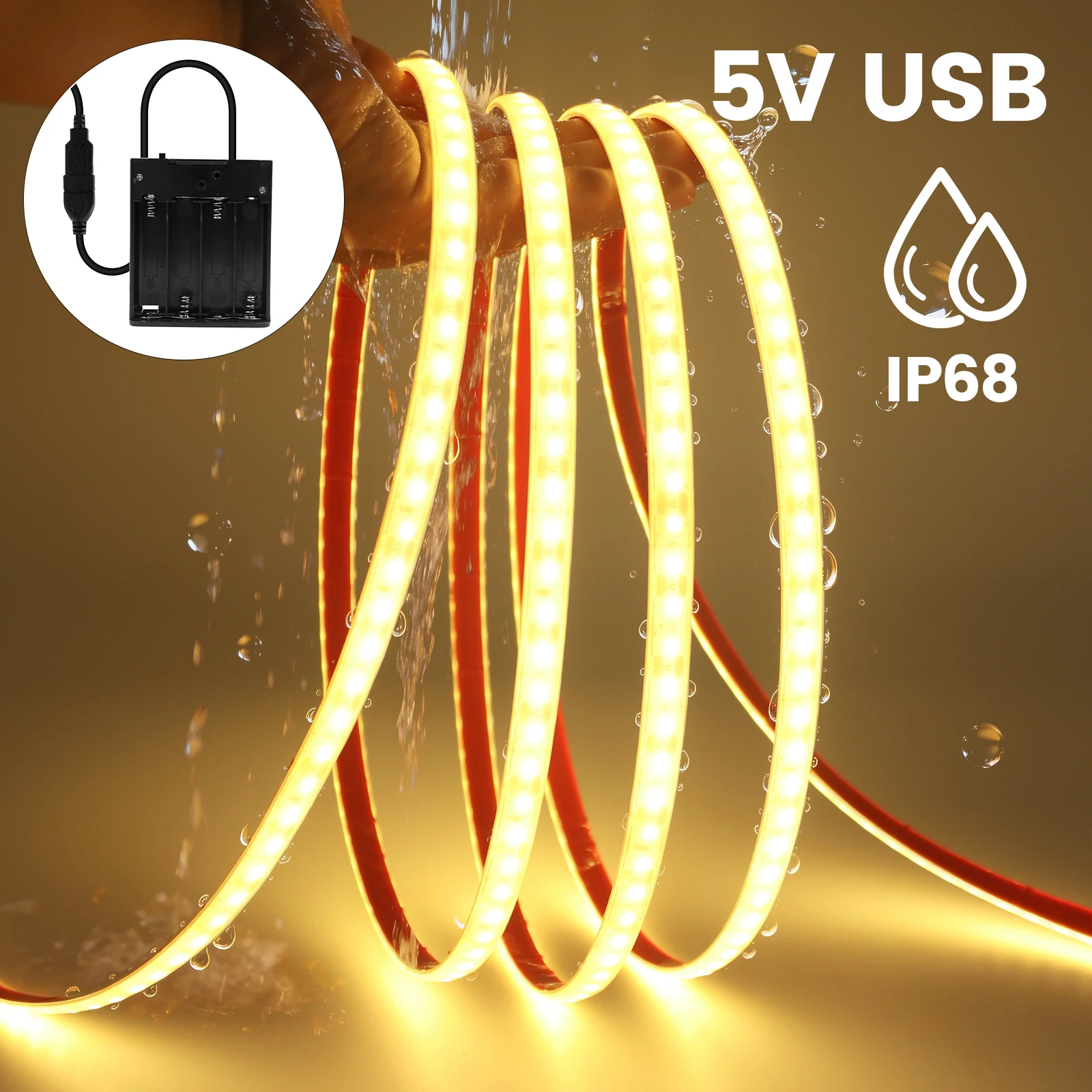 IP68 Waterproof LED Light Strip With 4*AA Battery Box Flexible LED Tape LED Strip For Cabinet Closet Stair Bathroom Decor