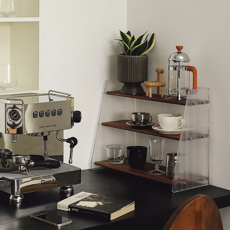 

The product can be customizedSolid wood display rack Vintage coffee shop glass cup tea set display storage box Desktop st