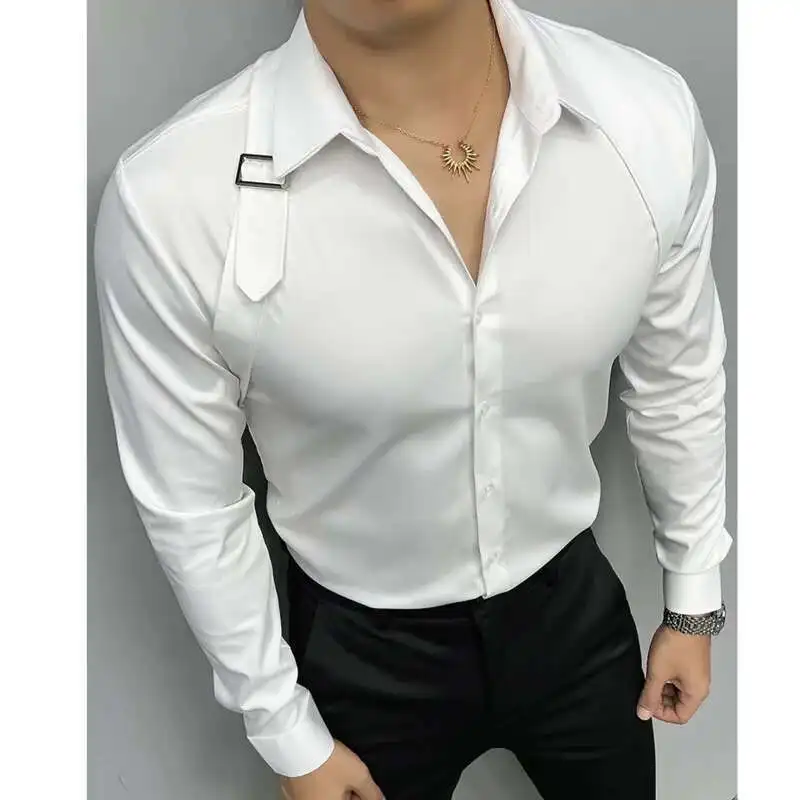 2023Tuxedo Shirt Social Shoulder Strap Splicing Metal Button