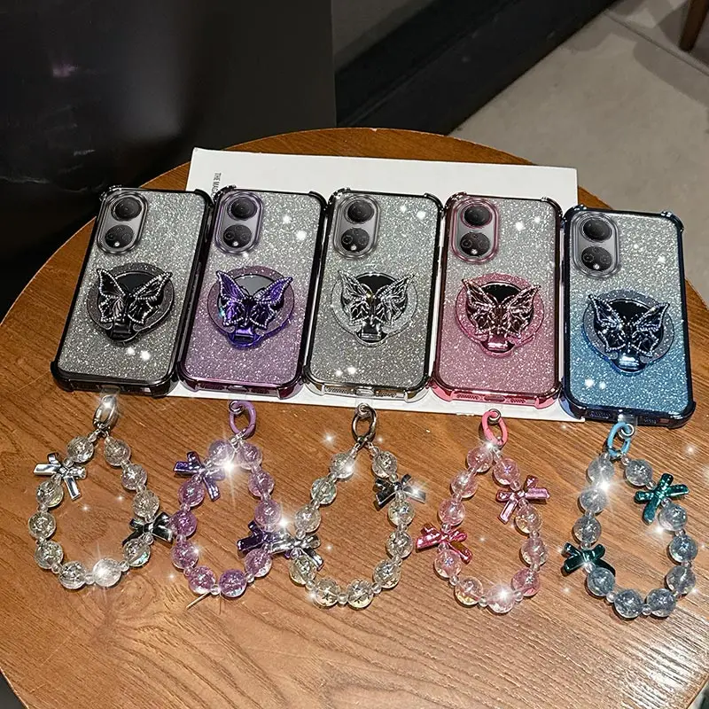 Elegant Butterfly Bracket Lanyard Plating Phone Case