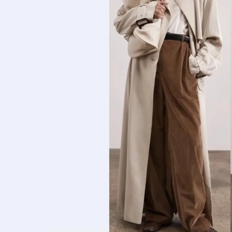 

Autumn Women Pants Brown Corduroy Double-pleated Slimming Straight-leg Pants for Woman