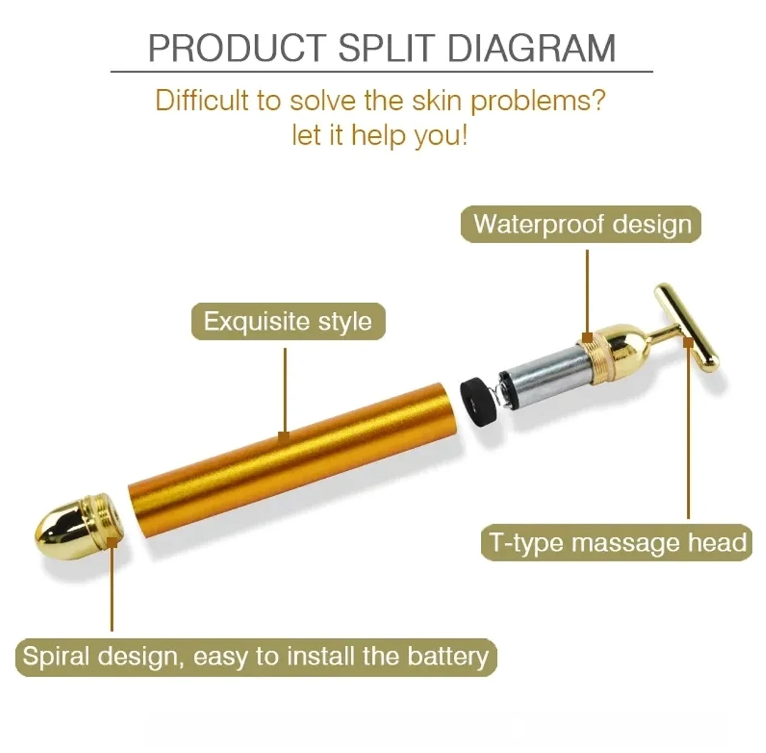 Portable Energy Electric Beauty Bar Waterproof 24K Gold Pulse Firming Massager Roller Facial Eye Pouch Remover Face Care Tool