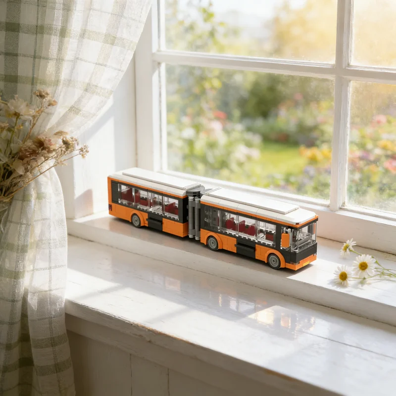 532pcs MOC City Traffic Articulated Bus Orange Revision Model Building ...
