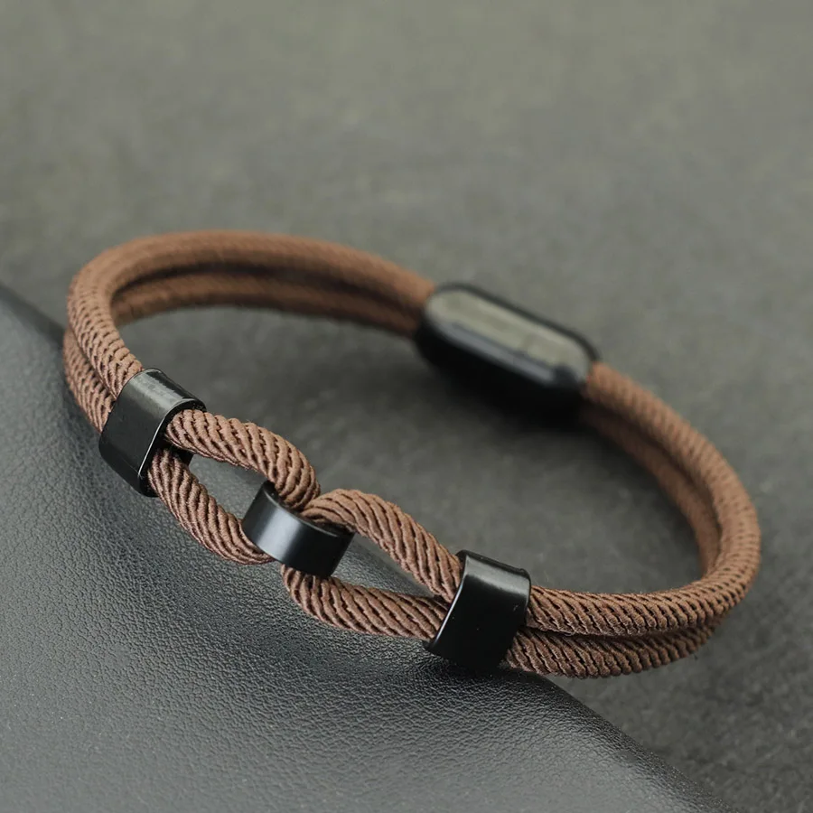 Stainless Steel Men Bracelet with Magnet Buckle and Red Thread