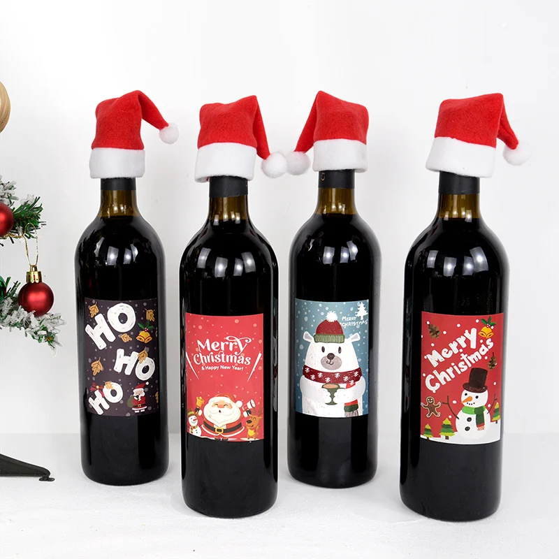 10pcs Mini Christmas Hat Merry Christmas Ornaments Non-woven Santa Hat Party Decoration Gift Wine Bottle Cutlery Cover