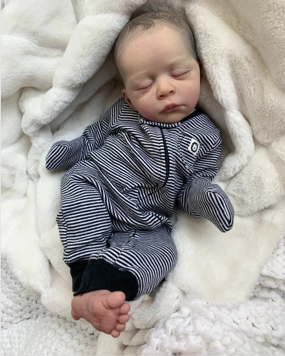 

50CM Finished Reborn Baby Doll Jude 3D Skin Visible Veins Newborn Sleeping Doll Collectible Art Doll Gift For Girls
