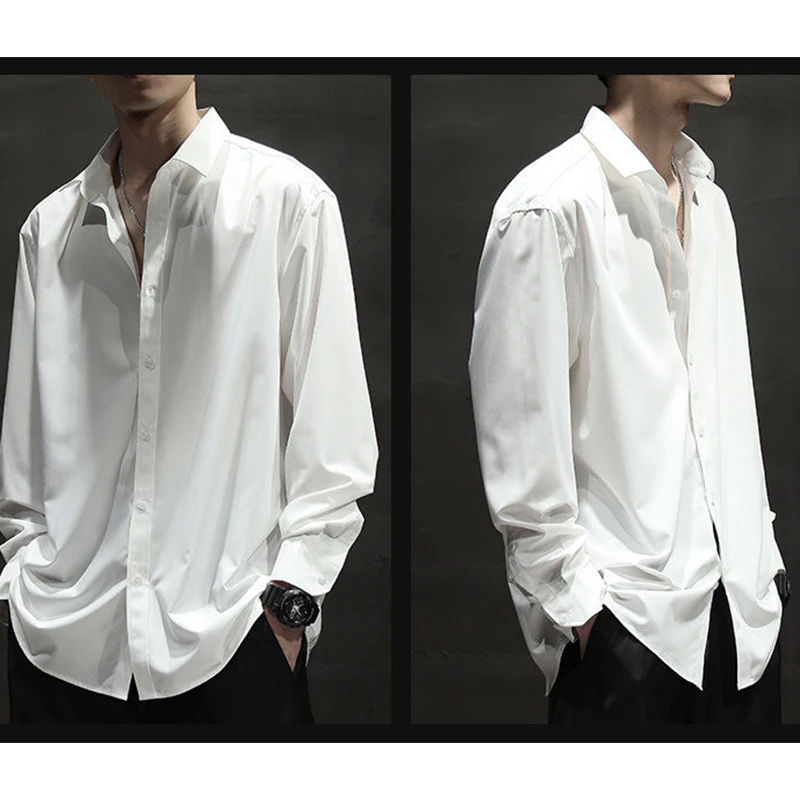 Autumn Winter Casual Fashion High-end Simple Shirt Man Long Sleeve Drape Solid Blouse Male Loose All Match Streetwear Clothes