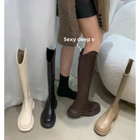 Ultra Soft Thick-Soled High-Top Long Boots Slimming Fleece-Lined V-Shape Knight Boots Rubber Material Summer Season China Origin - Image 2