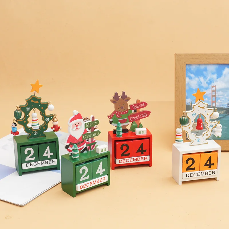 

1PC Christmas Wooden Calendar Ornament Santa Claus Snowman Elk Boxed Christmas Gifts DIY for Home Tabletop 2024 Xmas Decoration