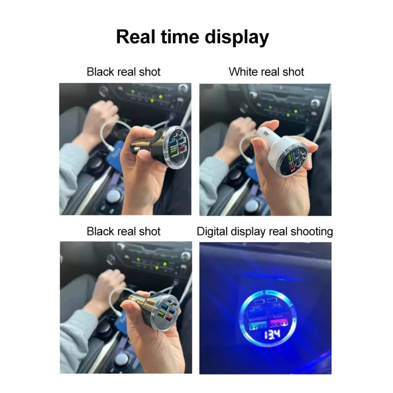 250W PD Car Charger QC3.0 Fast Charge One to Six Car Cigarette Lighter Plug 5 Port Car Charger Flash Charge with Digital Display - 2