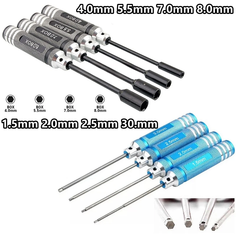 Juego de 4 llaves Allen hexagonales de 1,5-8 mm para coche y helicóptero RC