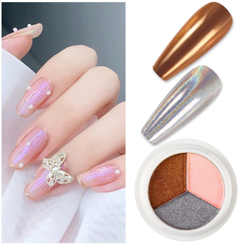 3 Colori Aurora Solid Mirror Nail Powder Glitter Dust Metal Effect Nails Gel Uv Polish Pigment Nail Art Decorazioni Accessori