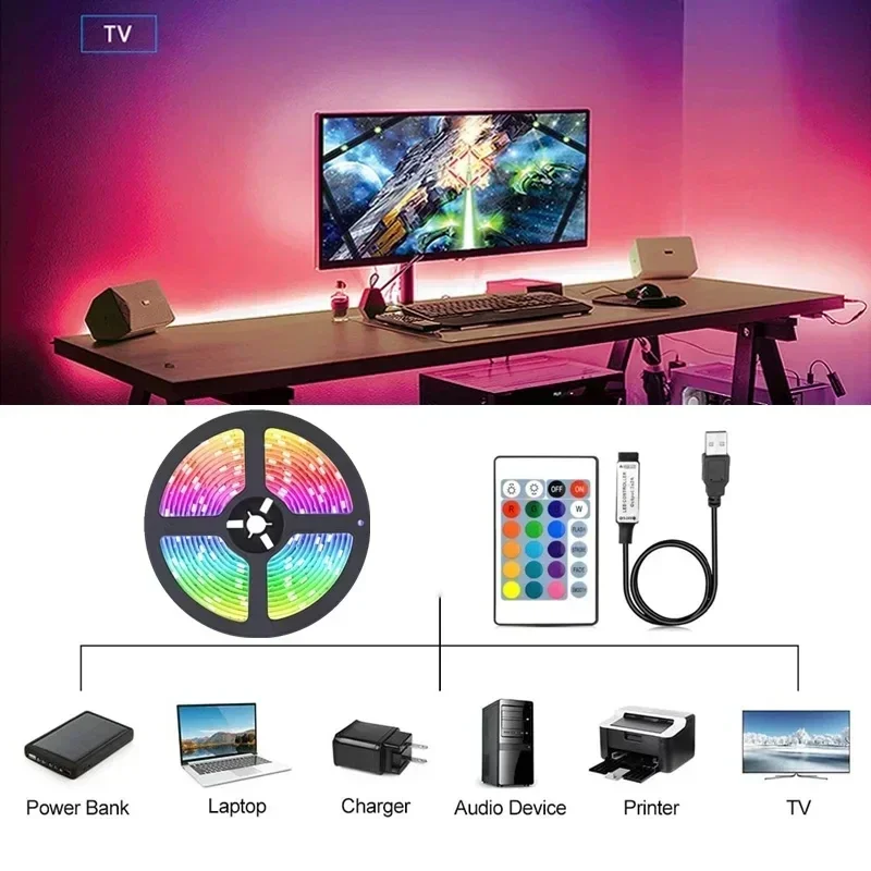 RGB 5050 LED Strip Light Remote App Control TV Led Backlight Flexible Ribbon Tape USB 5V Led Light for PC Gaming Room Decoration 5