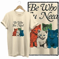 COOLMIND BEIGE cat print exclusive graphic 100% cotton women T shirt big size loose cotton cat lover women tshirt LOVELY cat tee - Image 2