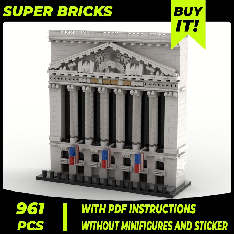 

City Street View Model Moc Building Bricks New York Stock Exchange Technology Modular Blocks Gift Christmas Toy DIY Set Assembly