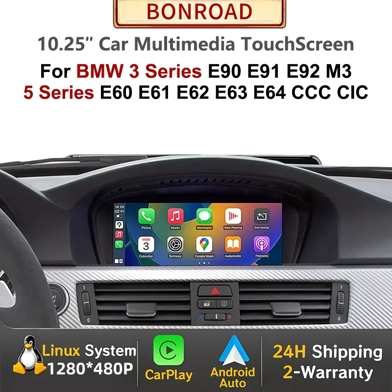 Radio de coche inalámbrico con CarPlay y Android Auto para BMW Serie 3 y 5 E90 E91 E92 E60 E61 E62 2005-2012 CCC CIC Multimedia GPS Navegación 1