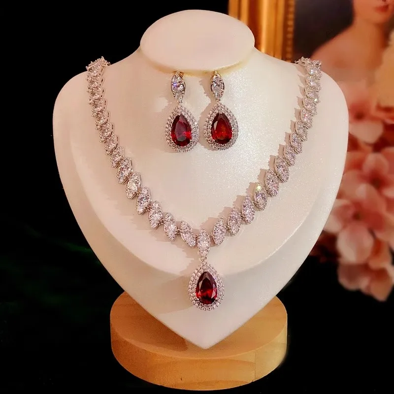 

CC Luxury Necklace Stud Earring Set Wedding Accessories Women Jewellery Trendy Imitation Gemstone Fine Jewelry Sets Gift CCAS224