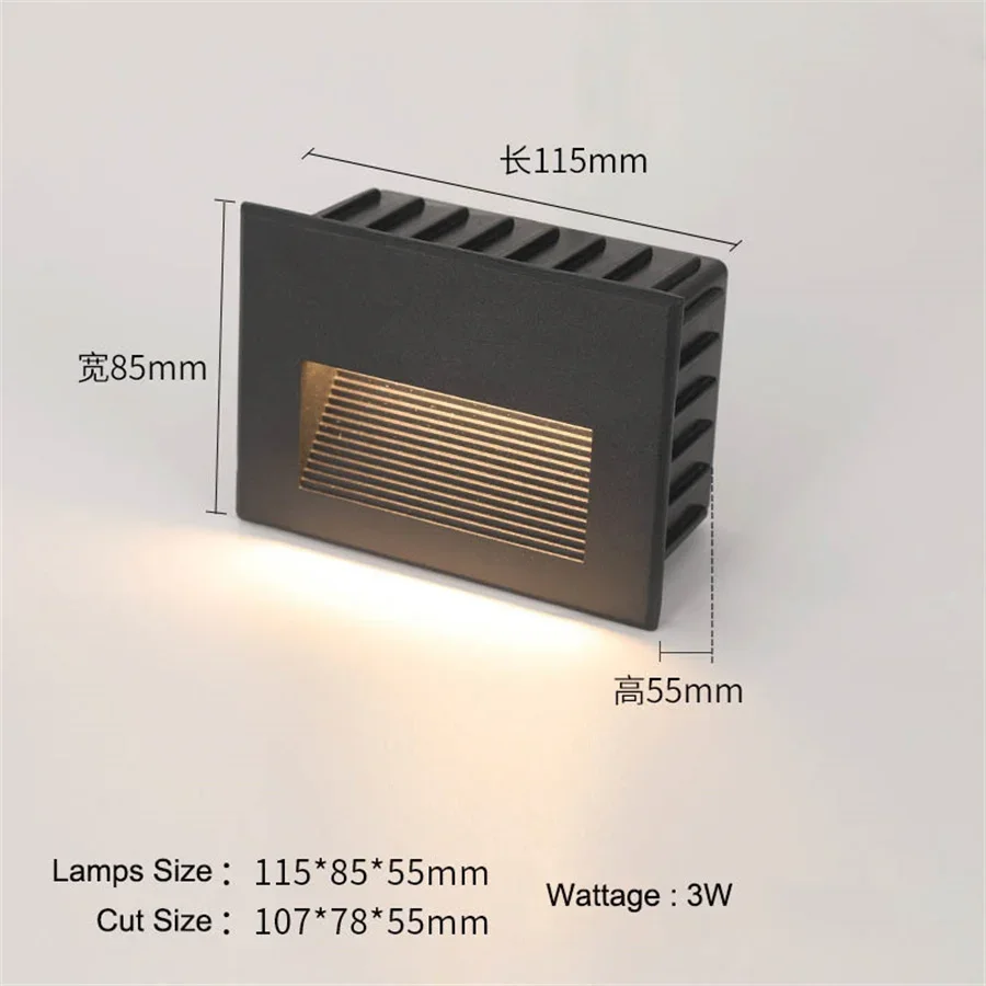 thumbnail image 1 of Luz de paso LED impermeable de 3 W, 5 W y 10 W IP65, lámpara de esquina de escalera empotrada de aluminio para exteriores, lámpara de escalera de pared empotrada, luz de pie, 1 of 5