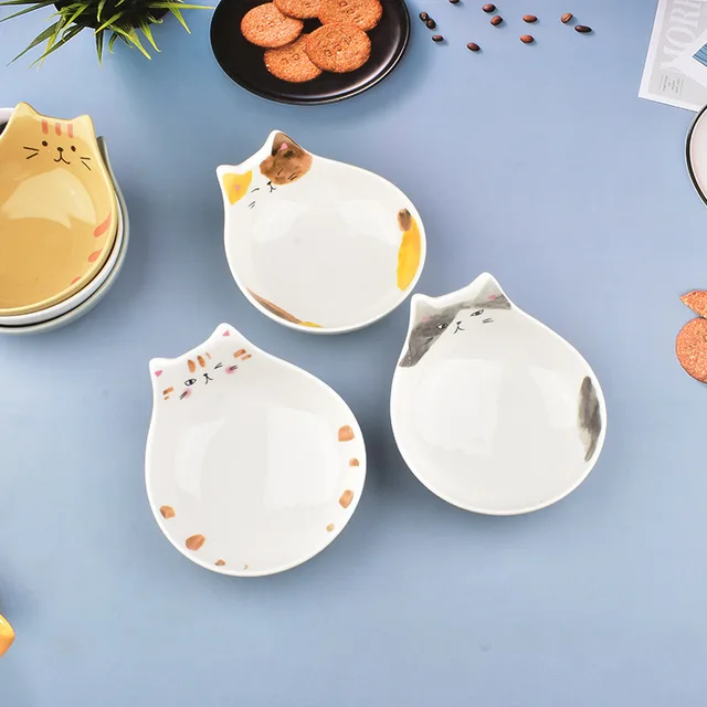 Japanese Cartoon Ceramic Cat Face Salad Bowl Cat Shape Dessert Rice Bowl Children's Tableware Home Kitchen Supplies Dinnerware 3