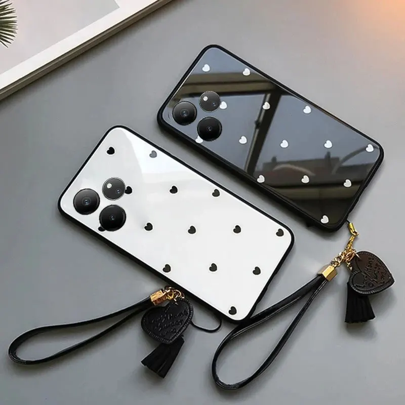 Small Love Heart Tempered Glass Shockproof Hard Cover with Wrist Strap