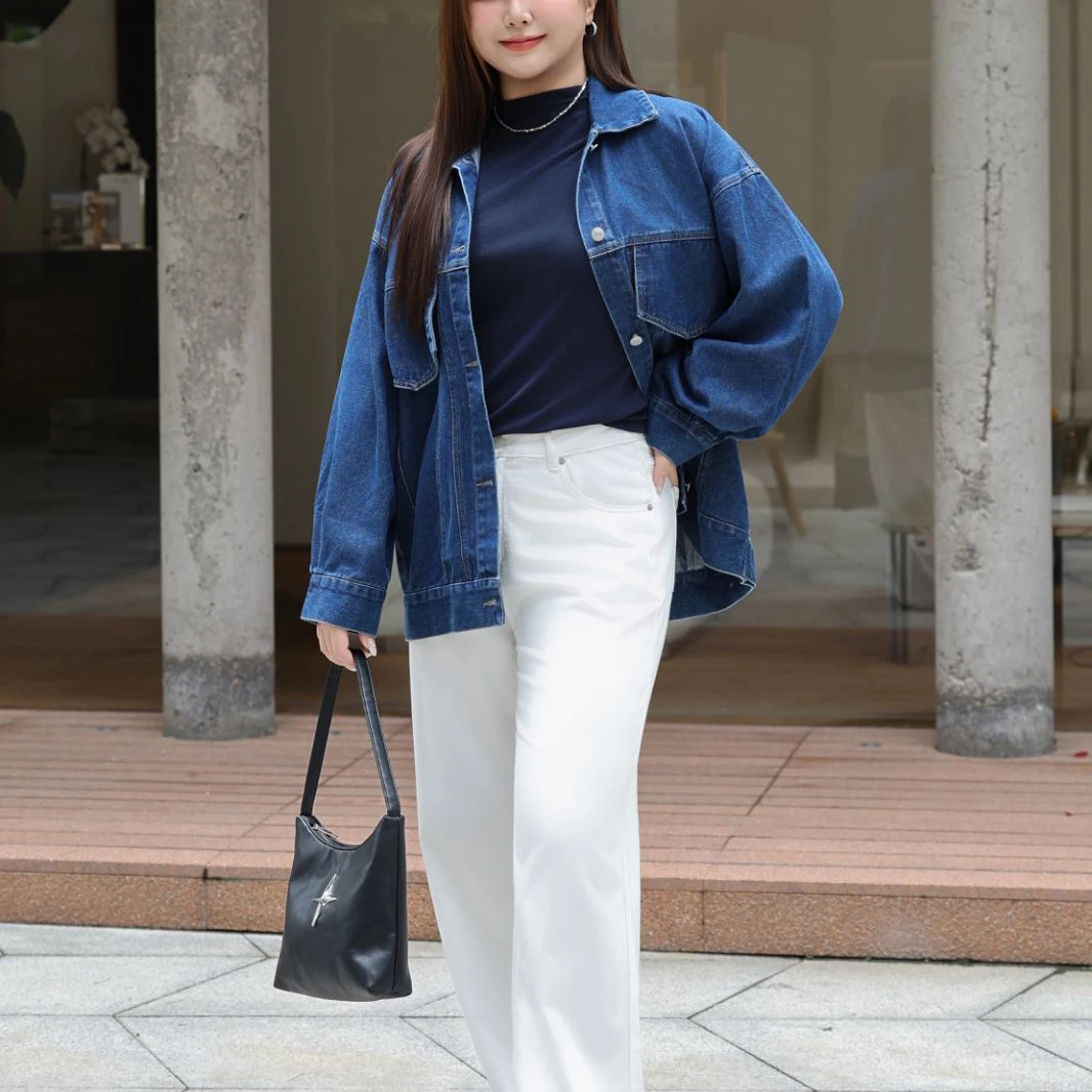 Fashion Plus Size Women's Denim Jacket Loose Casual And Vintage Blue Autumn New Premium OUTERWEAR 8535