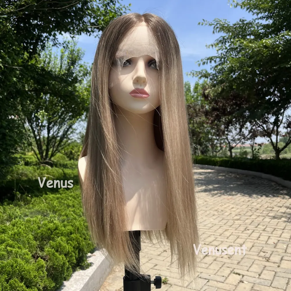 Blonde Highlight Lace Frontal Jewish Wig Breathable Hand-Tied Wig Russian Virgin Human Hair Transparent Lace Top Kosher Wig 130%