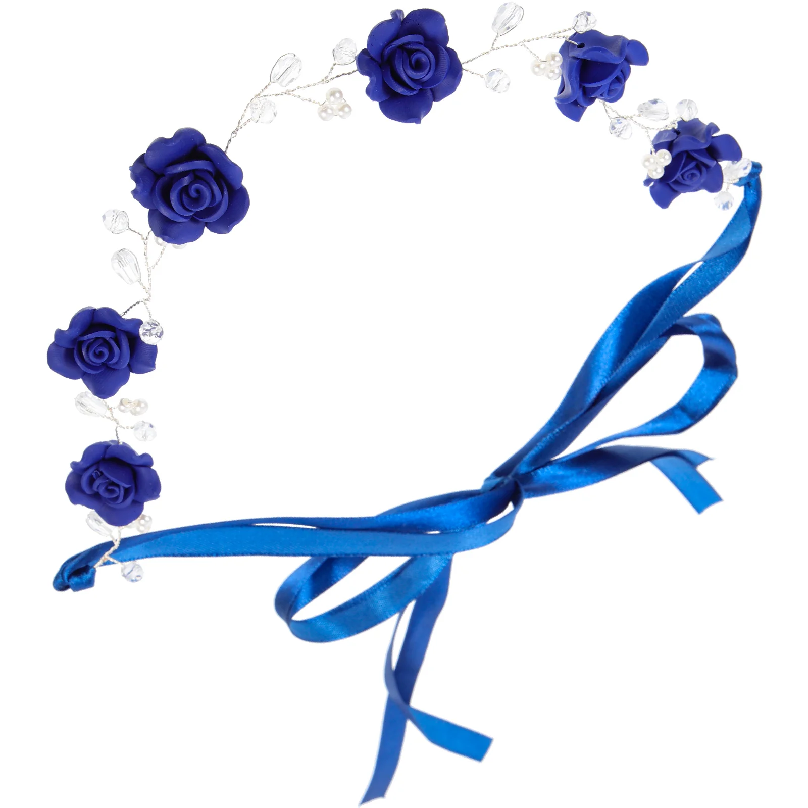 

Blue Rhinestone Headband Wedding Headpiece Bridal Headpieces for Hair Accessories Rose Pearls Polymer Clay