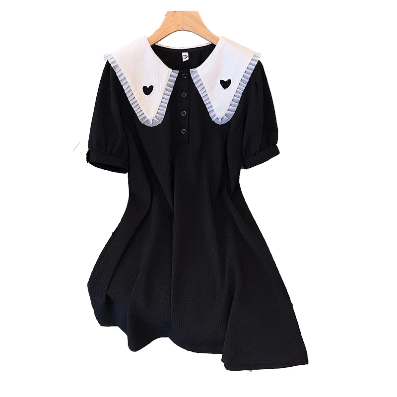 

Women Elegant Midi Dress Short Sleeve Casual Plus Size Female A Line Spring Summer Black White Cotton Embroidery Party Vestidos
