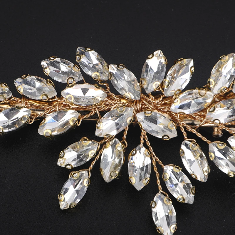 Trendy Silver Rhinestone Bridal Hair Clip for Women Red Handmade Wedding Hair Accessories Gold Party Bride Hairpiece Green Tiara