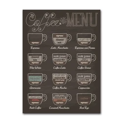 Nordic Coffee Menu Art Print - Black & White Canvas Wall Decor - A2 42x60cm No Frame (0897 - 01)