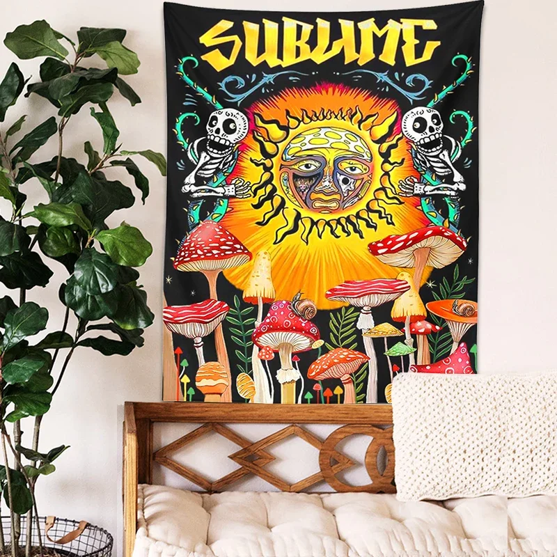 Psychedelic Mushroom Tapestry Wall Hanging Sun Cactus Sublime plant Hippie Vertical Tapestry Home Decor Bedspread Beach Shawl for tapestry decorations