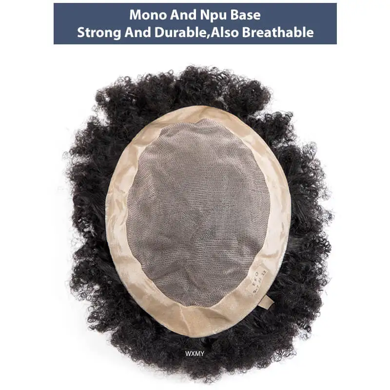 Afro Toupee For Men 6" Curly Wig Mono Male Hair Prosthesis 100% Natural Human Hair Men's Wigs Capillary Replacement System Unit 2