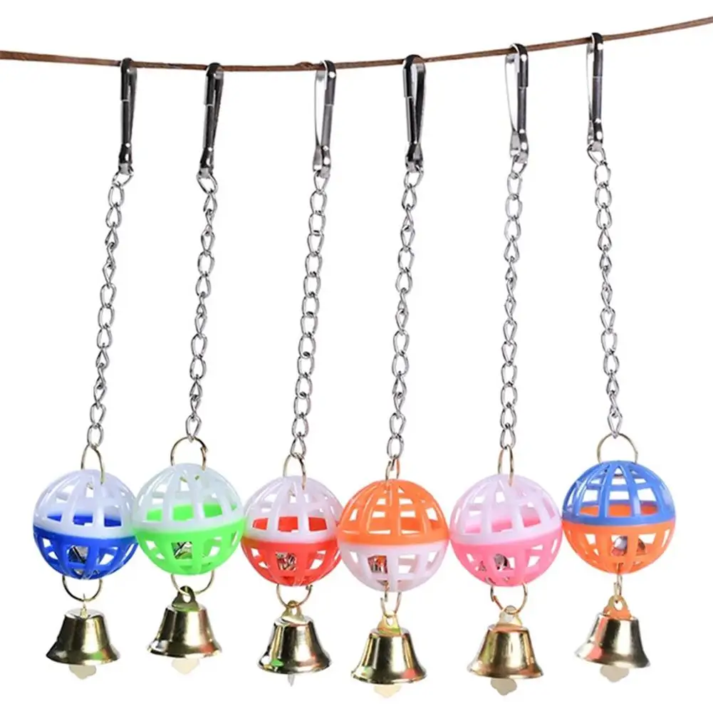 Cute Parrot Birds Toy Two-Color Bell Sounding Hanging Swing Ball Rattle For Climbing Biting Chewing Pet Supplies (Random Color)