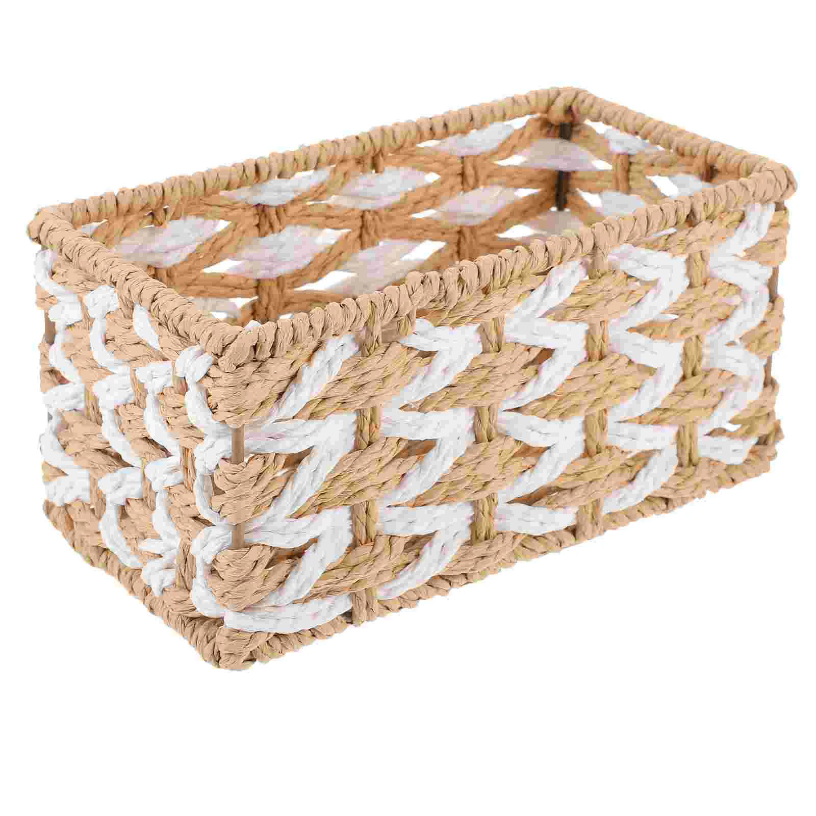 

Straw Storage Basket Decorative Bins Rectangle Woven Baskets for Organizing Paper Home Supplies Garbage Can