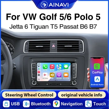 AINAVI Autoradio con Pantalla Táctil para VW Golf 5 T5 Polo 5 Passat B6 B7 Tiguan Jetta MK6, Carplay Inalámbrico, Android Auto, Mirror Link, FM, USB, Pantalla Multimedia Inteligente, Accesorios para Coche, Pantalla para Vehículo, Sistemas Inteligentes para Auto, 2 Din, 7 Pulgadas 1