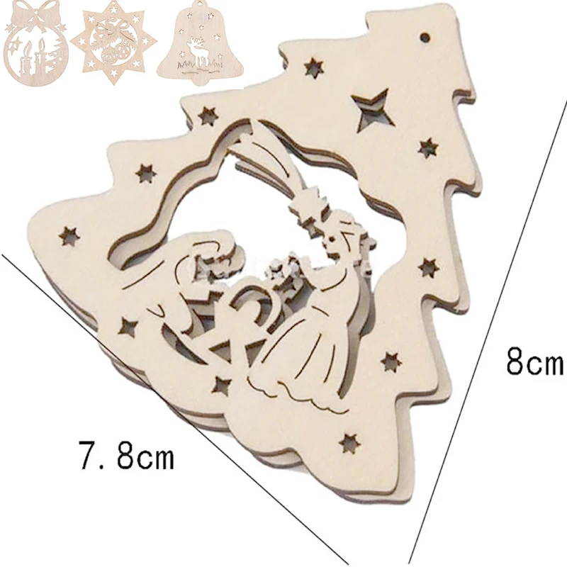 Description Picture 3 of item10Pcs Christmas Wooden Pendants Ornament Hollow Out Wooden Christmas Tree Pendants For DIY Crafts Christmas Decoration