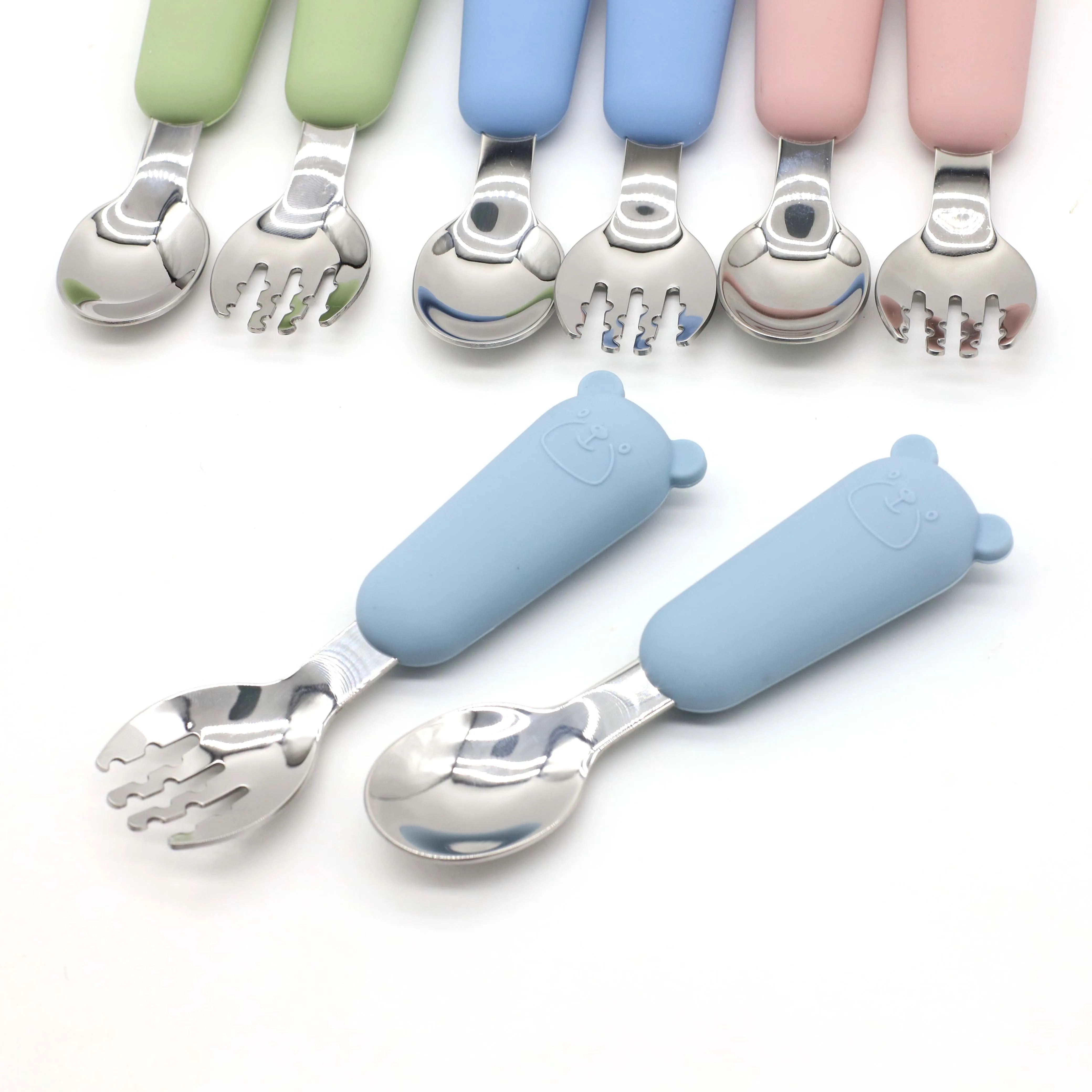 Fork Spoon Set Stainless Steel 304 Baby Auxiliary Food